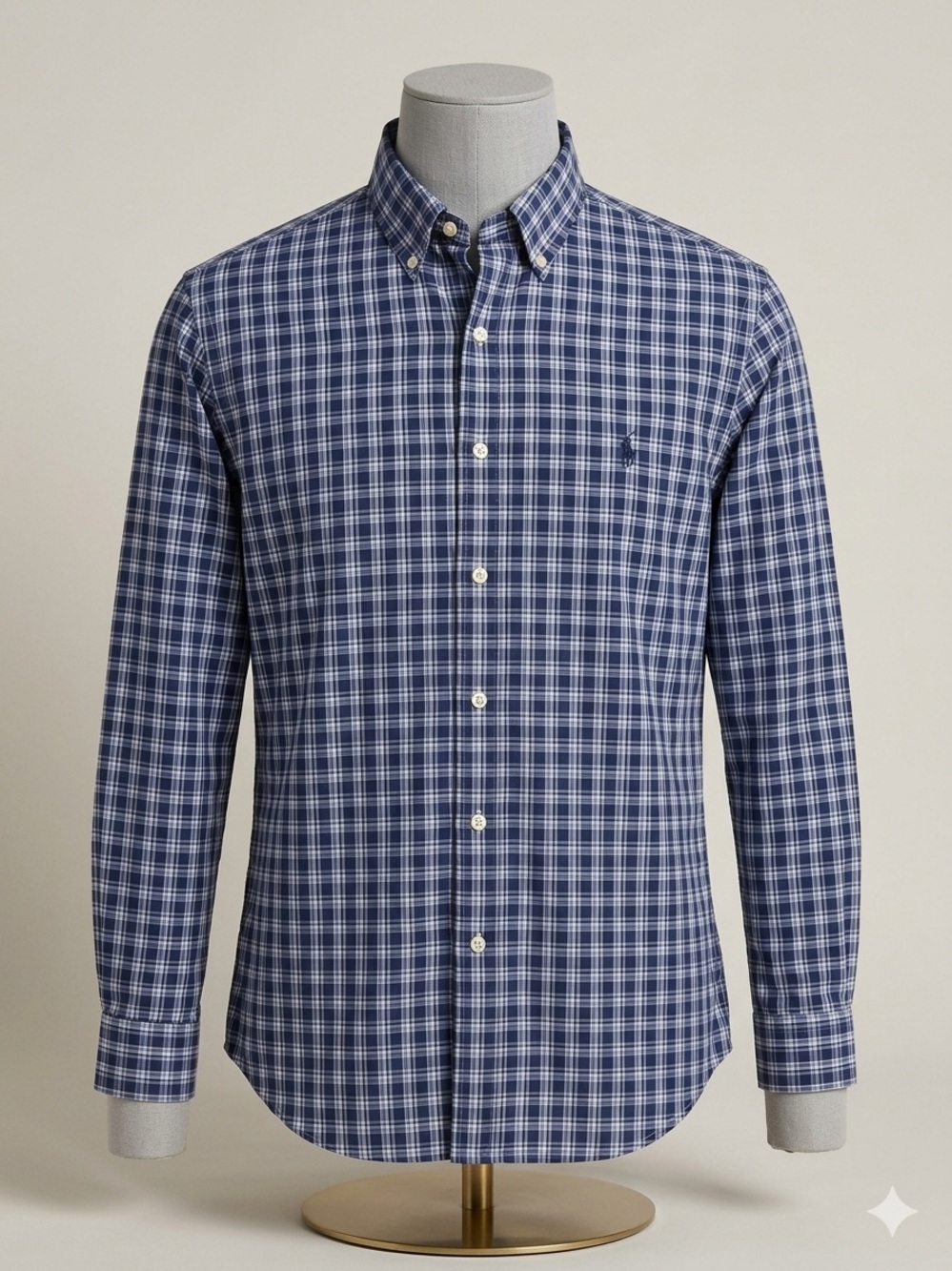 Ralph Lauren Navy and White Plaid Button-Down Shirt